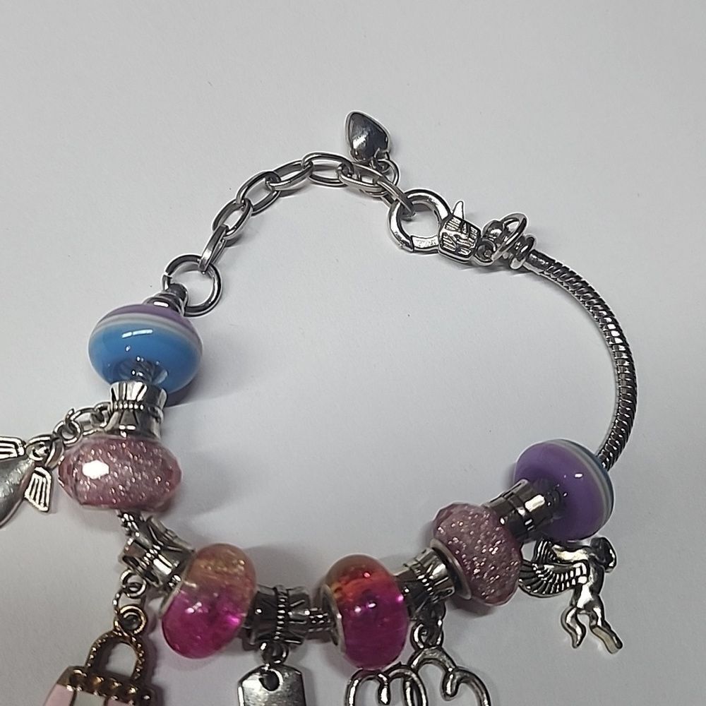 Womens Charm Bracelet Silver Tone Slide Charms - Picture 3 of 6
